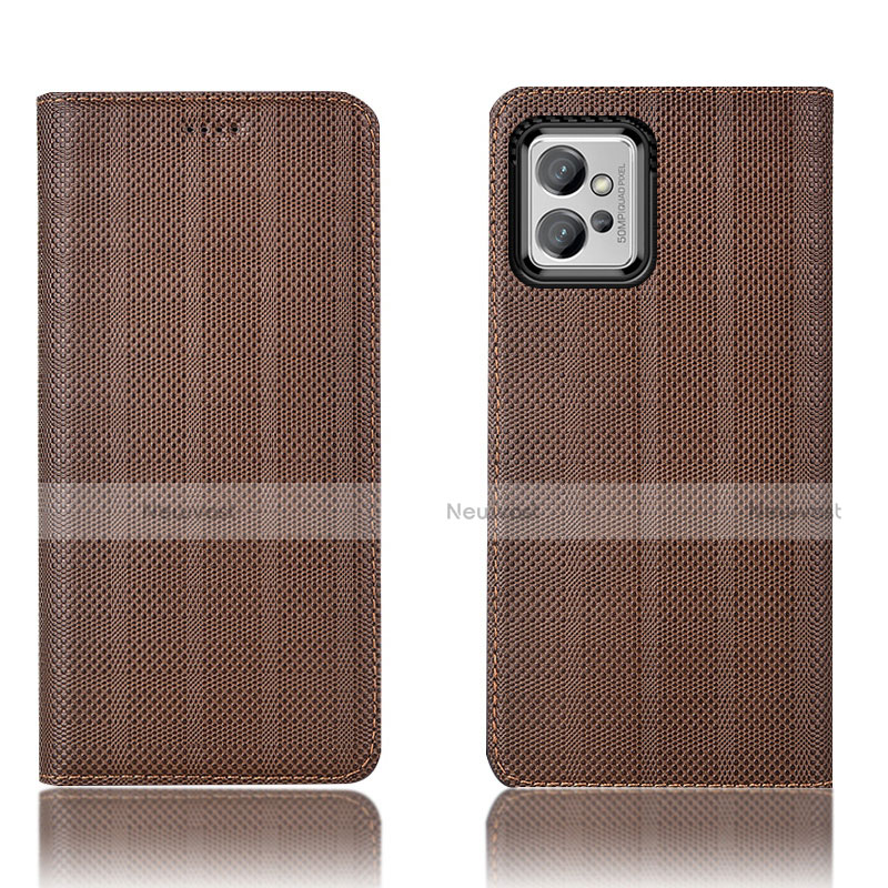 Leather Case Stands Flip Cover Holder H20P for Motorola Moto G32 Brown