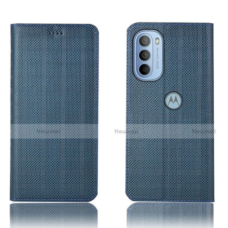 Leather Case Stands Flip Cover Holder H20P for Motorola Moto G41 Blue