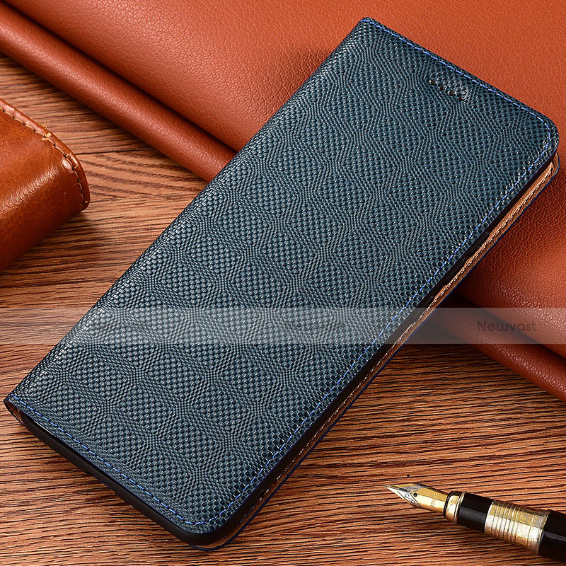 Leather Case Stands Flip Cover Holder H20P for Motorola Moto G42 Blue