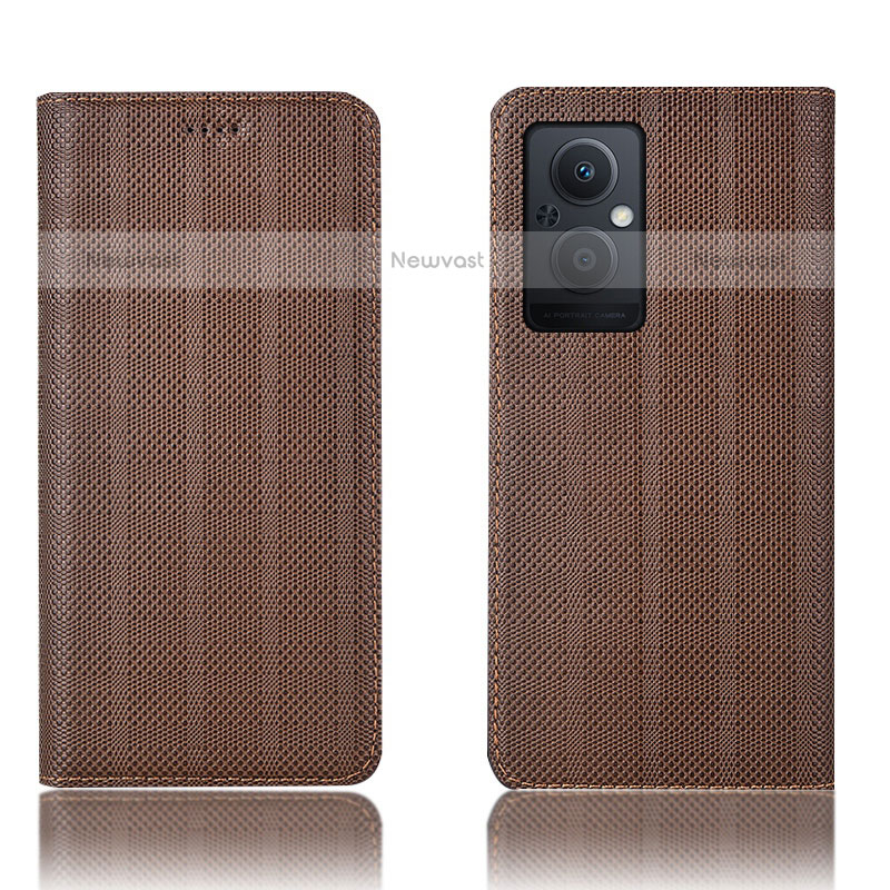 Leather Case Stands Flip Cover Holder H20P for OnePlus Nord N20 5G Brown
