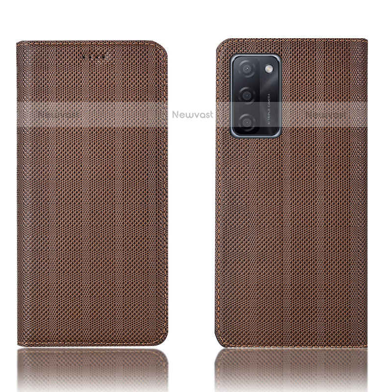 Leather Case Stands Flip Cover Holder H20P for Oppo A55S 5G Brown