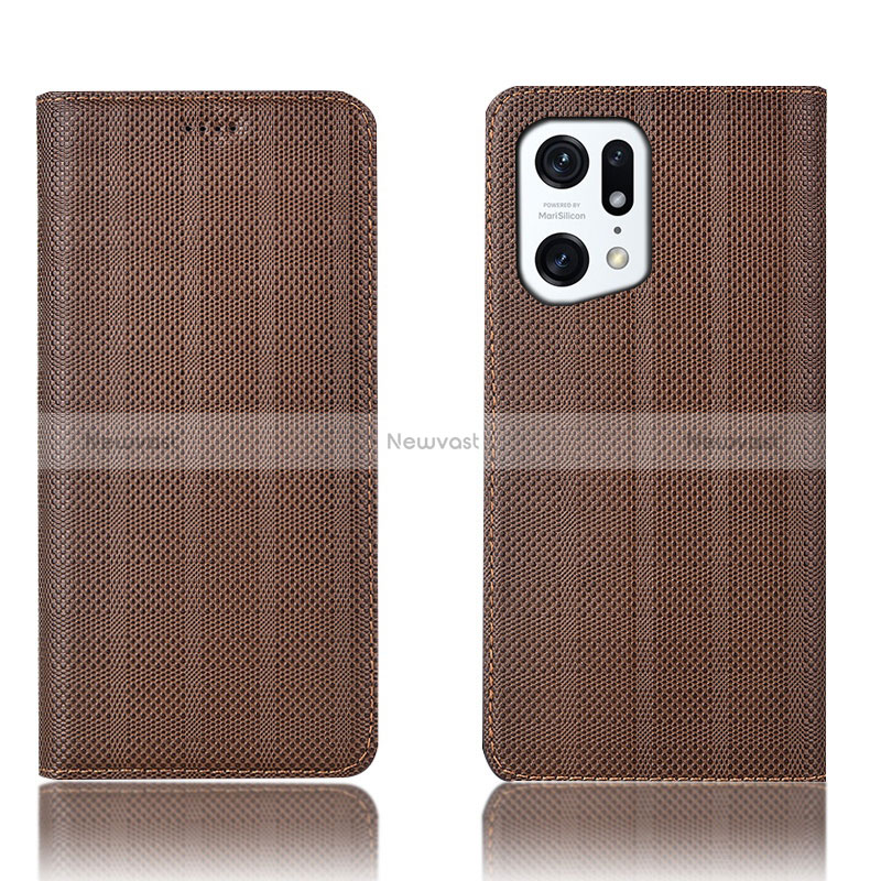 Leather Case Stands Flip Cover Holder H20P for Oppo Find X5 5G Brown