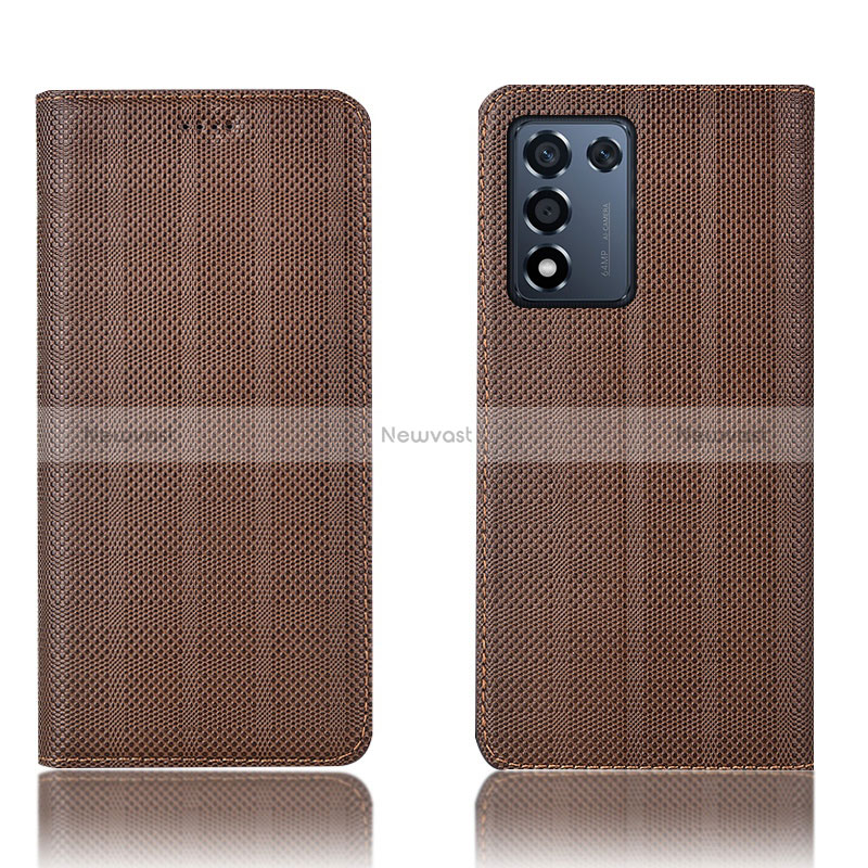 Leather Case Stands Flip Cover Holder H20P for Oppo K9S 5G Brown