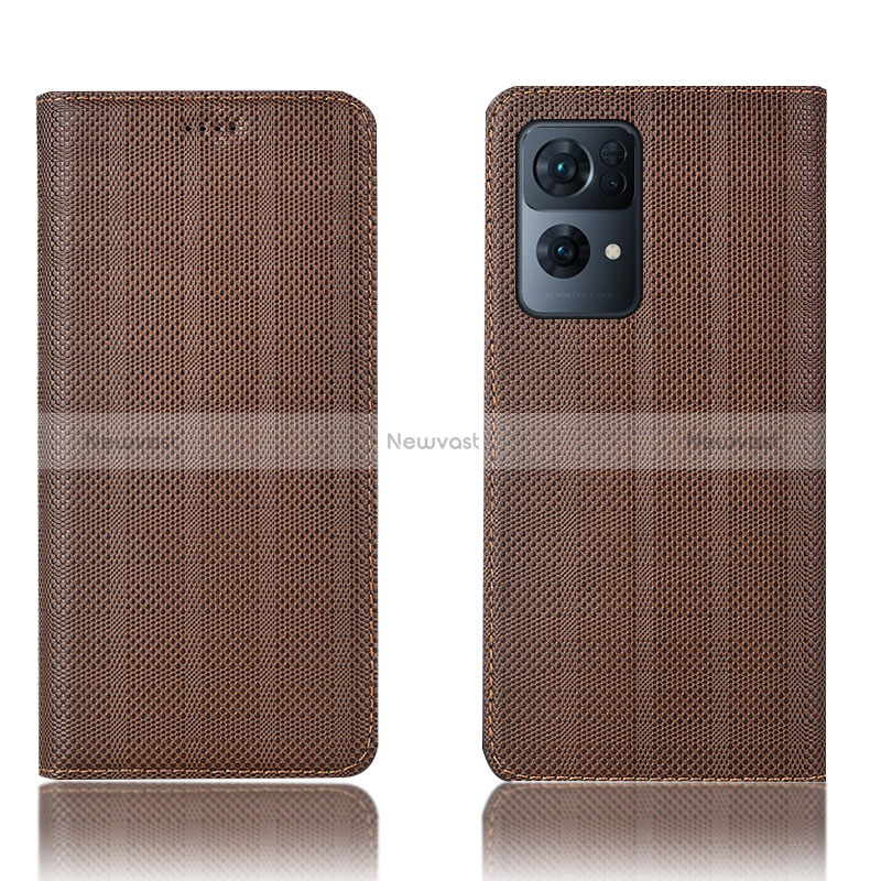 Leather Case Stands Flip Cover Holder H20P for Oppo Reno7 Pro 5G Brown