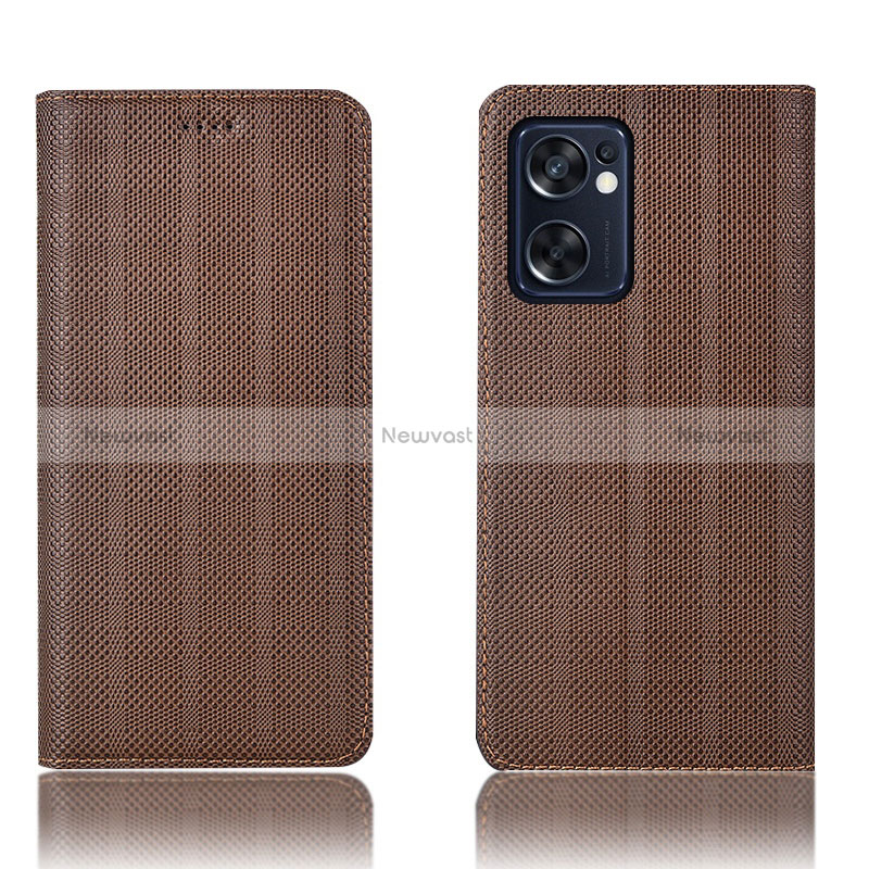 Leather Case Stands Flip Cover Holder H20P for Oppo Reno7 SE 5G Brown