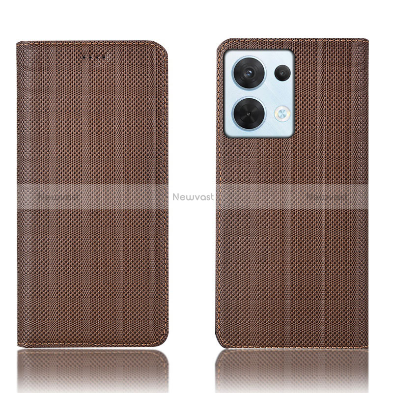Leather Case Stands Flip Cover Holder H20P for Oppo Reno9 5G Brown