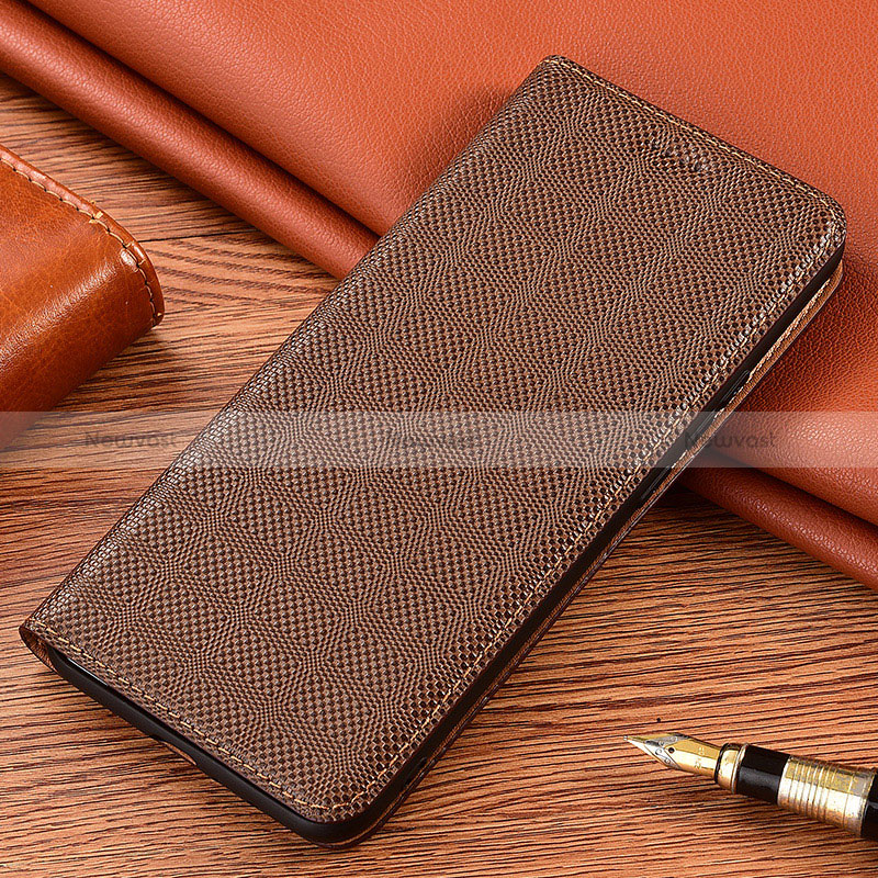 Leather Case Stands Flip Cover Holder H20P for Vivo T2x 5G V2253 Brown