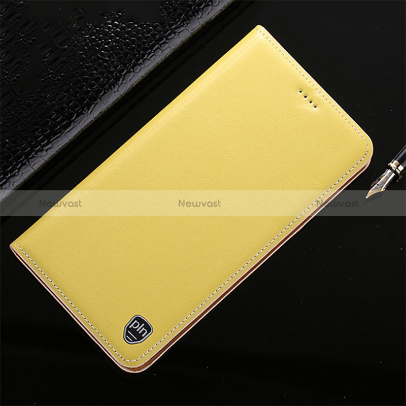 Leather Case Stands Flip Cover Holder H21P for Apple iPhone 12 Pro Yellow