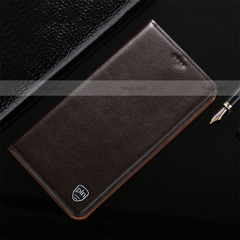 Leather Case Stands Flip Cover Holder H21P for Motorola Moto Edge 20 Pro 5G Brown