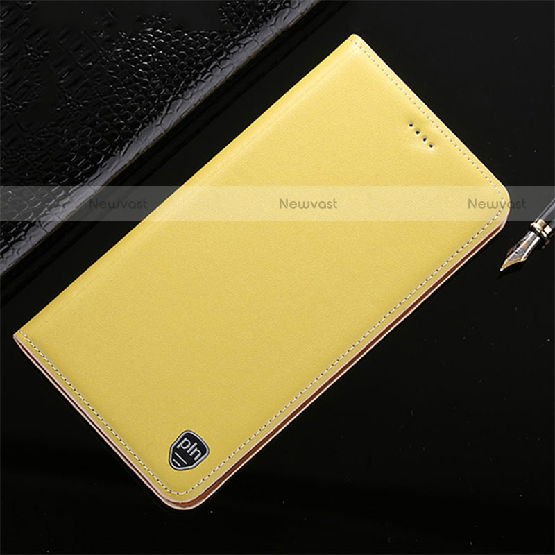 Leather Case Stands Flip Cover Holder H21P for Motorola Moto Edge 20 Pro 5G Yellow