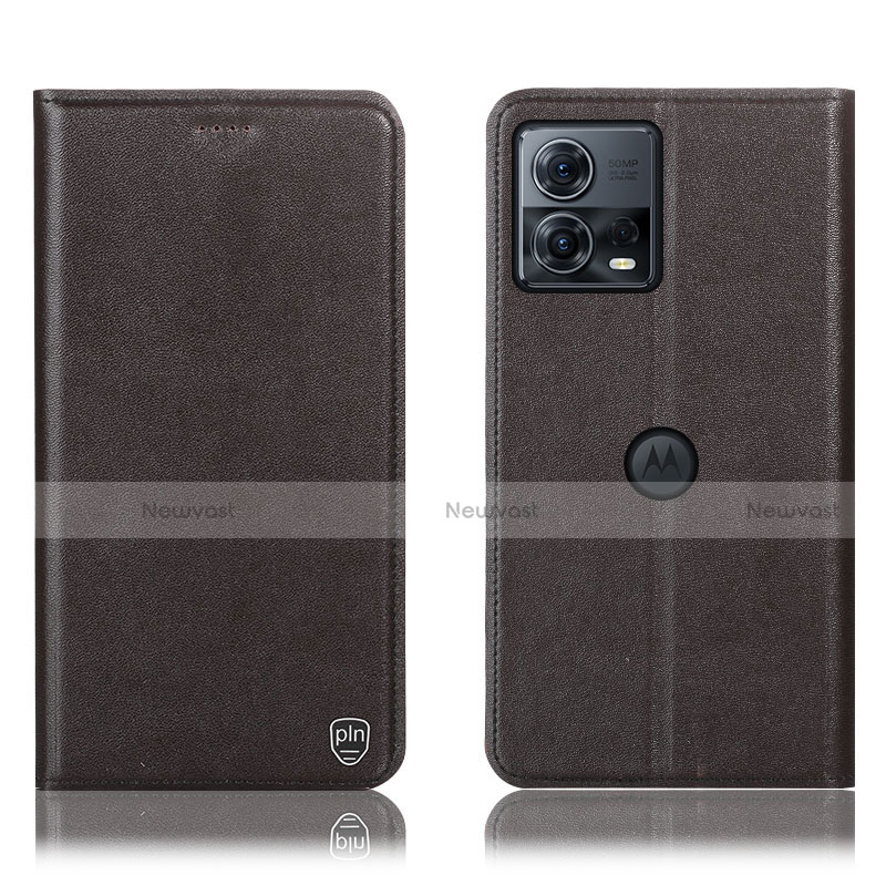 Leather Case Stands Flip Cover Holder H21P for Motorola Moto Edge S30 Pro 5G Brown