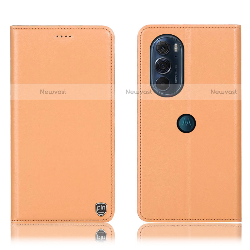 Leather Case Stands Flip Cover Holder H21P for Motorola Moto Edge X30 5G Orange