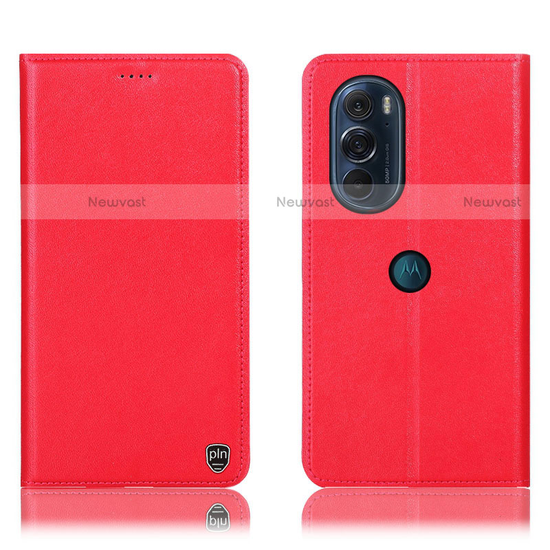 Leather Case Stands Flip Cover Holder H21P for Motorola Moto Edge X30 5G Red