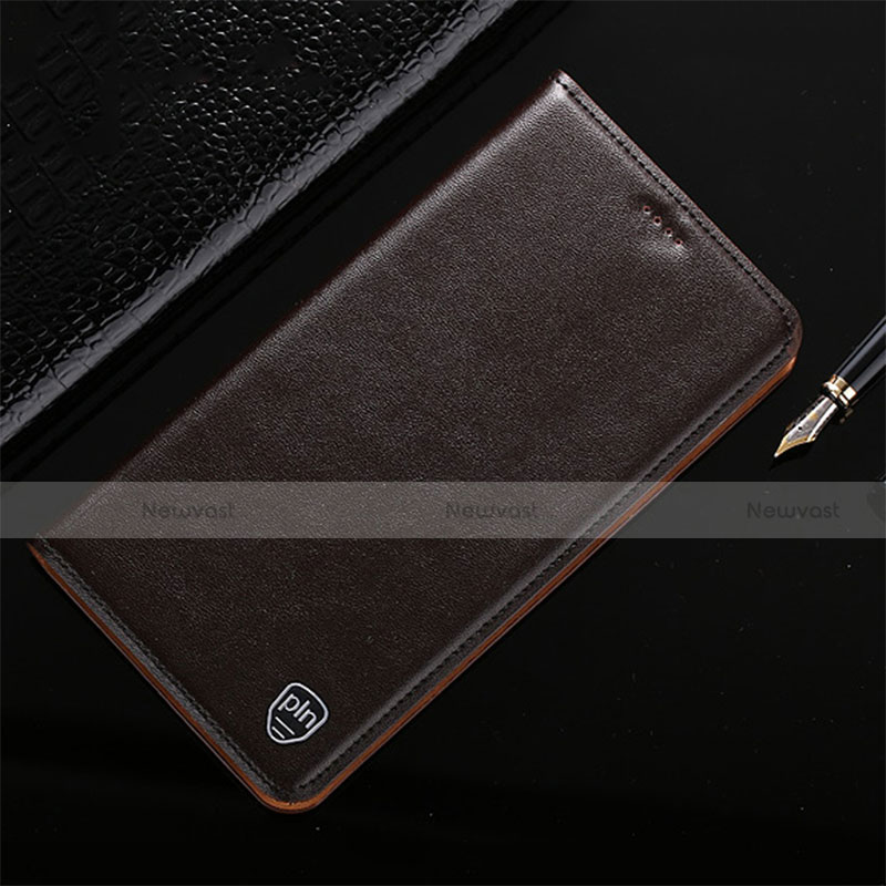 Leather Case Stands Flip Cover Holder H21P for Motorola Moto G20 Brown