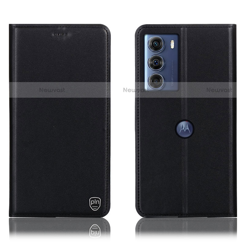 Leather Case Stands Flip Cover Holder H21P for Motorola Moto G200 5G Black