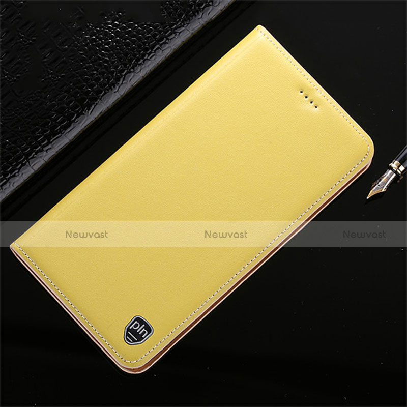 Leather Case Stands Flip Cover Holder H21P for Motorola Moto G30 Yellow