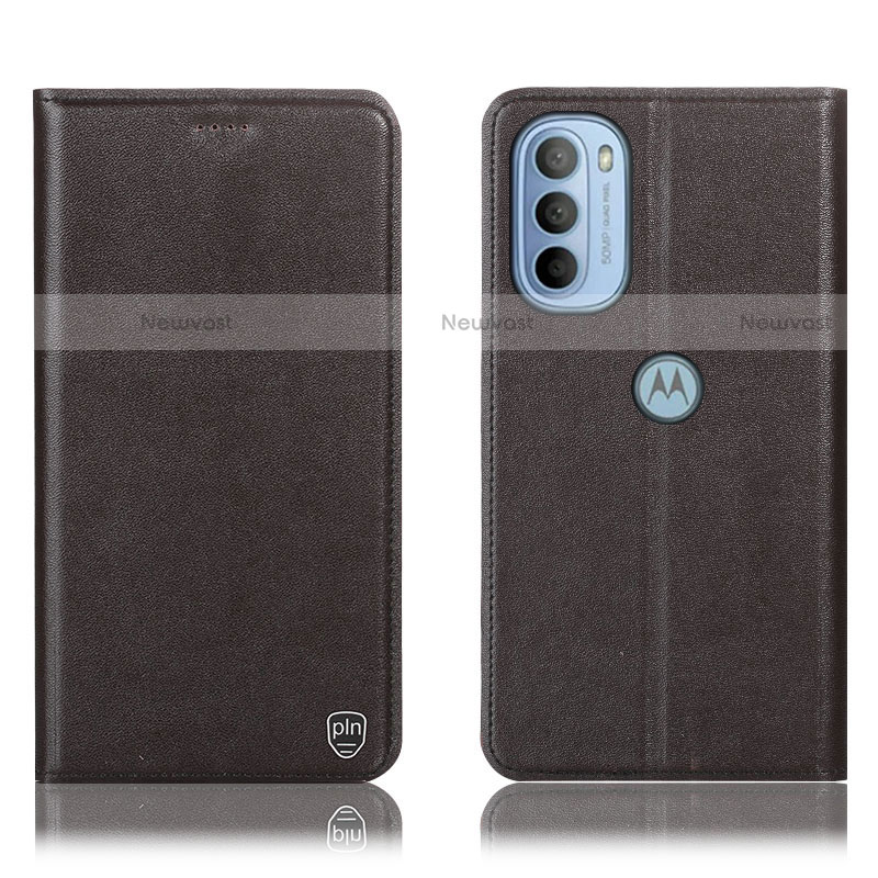 Leather Case Stands Flip Cover Holder H21P for Motorola Moto G31 Brown