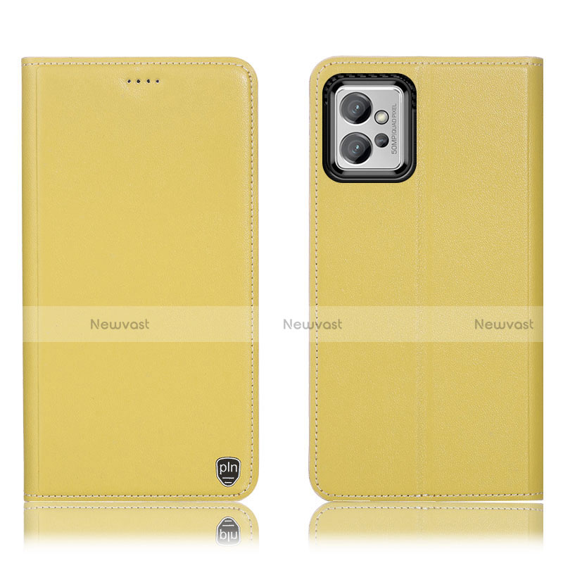 Leather Case Stands Flip Cover Holder H21P for Motorola Moto G32 Yellow