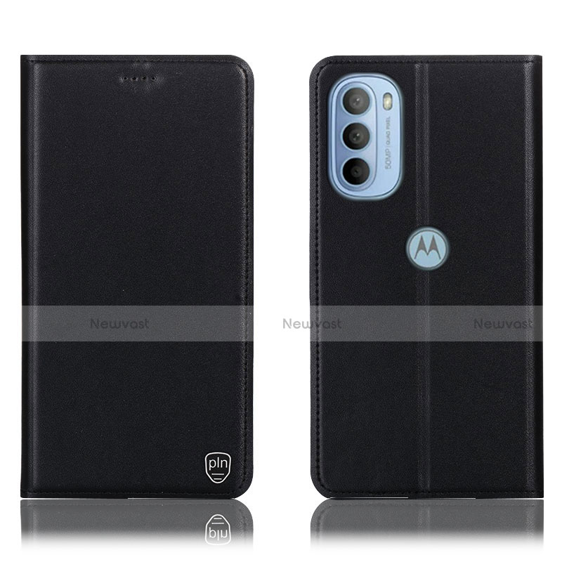 Leather Case Stands Flip Cover Holder H21P for Motorola Moto G41 Black
