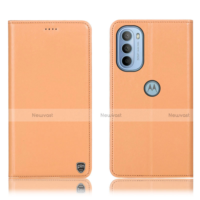 Leather Case Stands Flip Cover Holder H21P for Motorola Moto G41 Orange