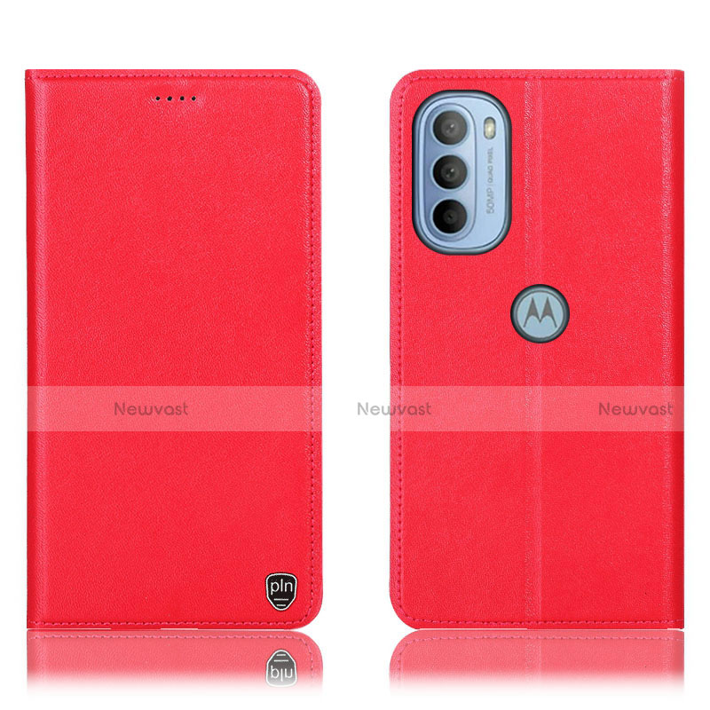Leather Case Stands Flip Cover Holder H21P for Motorola Moto G41 Red