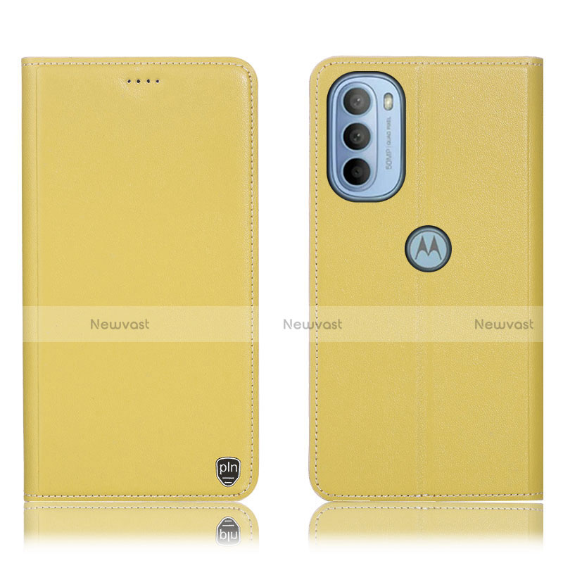 Leather Case Stands Flip Cover Holder H21P for Motorola Moto G41 Yellow