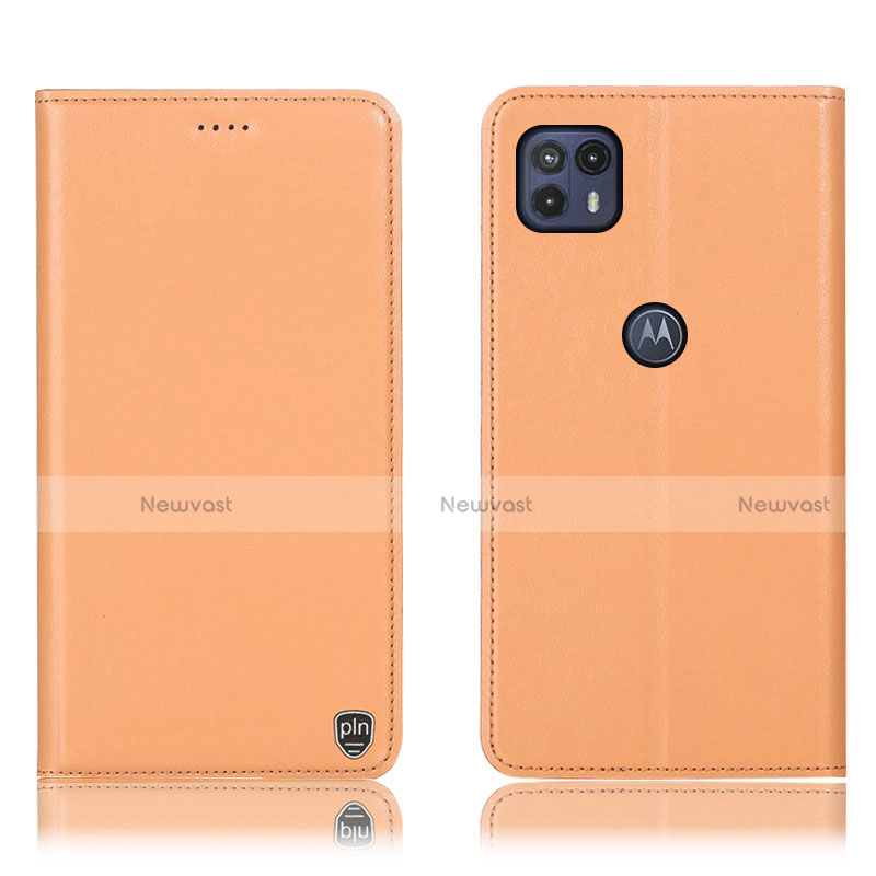 Leather Case Stands Flip Cover Holder H21P for Motorola Moto G50 5G Orange