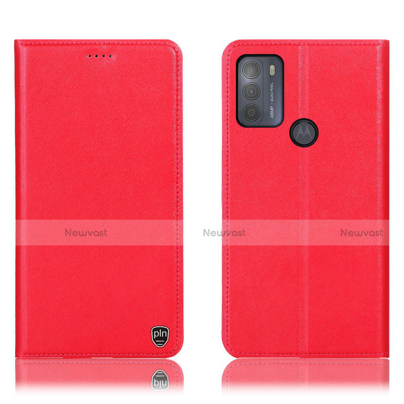 Leather Case Stands Flip Cover Holder H21P for Motorola Moto G50 Red