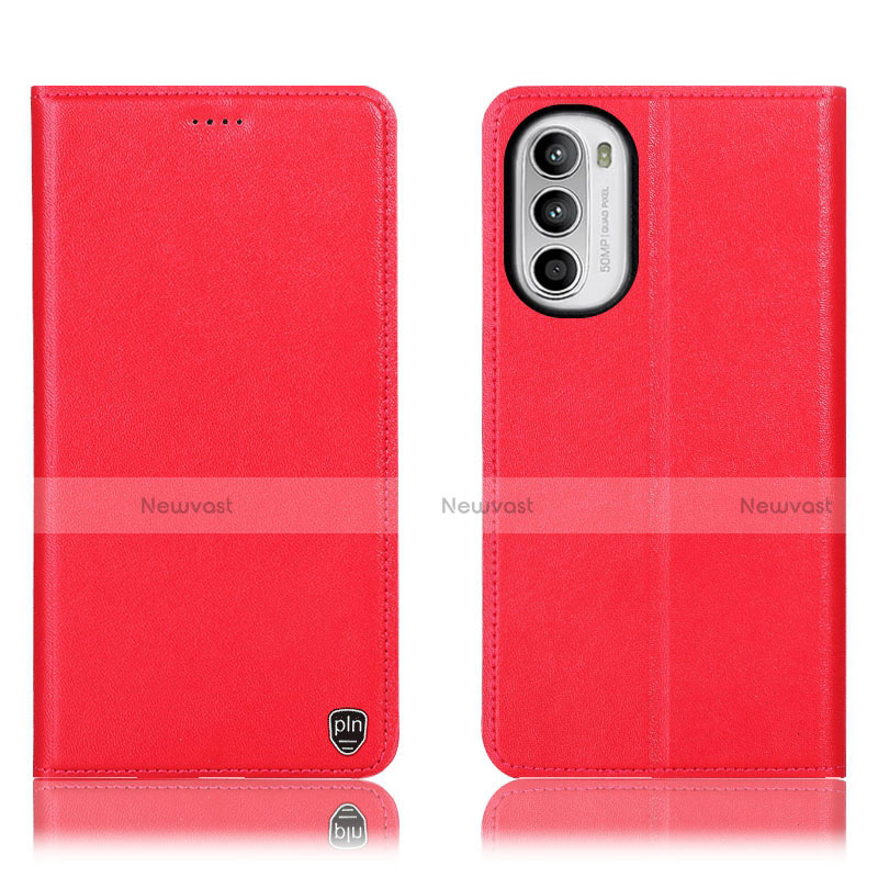 Leather Case Stands Flip Cover Holder H21P for Motorola MOTO G52 Red