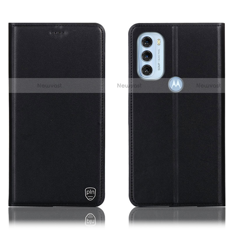 Leather Case Stands Flip Cover Holder H21P for Motorola Moto G71 5G Black