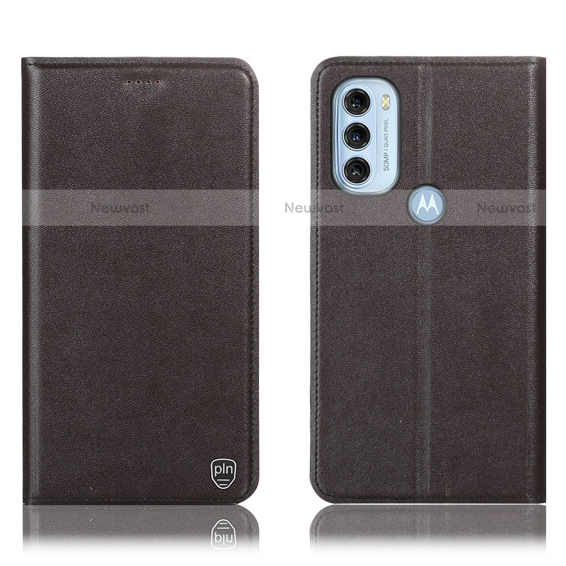Leather Case Stands Flip Cover Holder H21P for Motorola Moto G71 5G Brown
