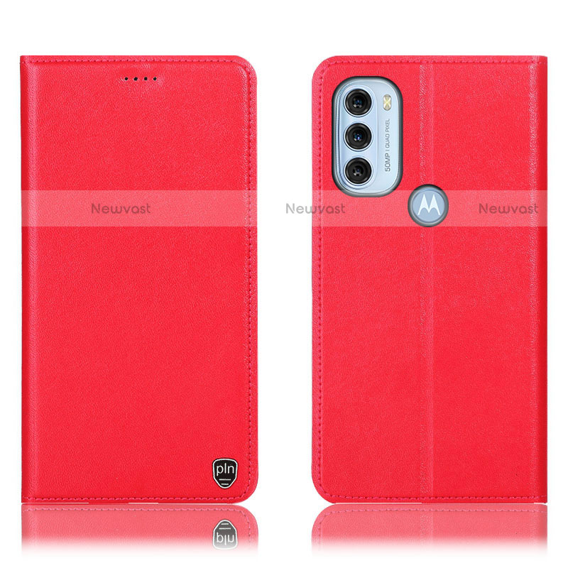 Leather Case Stands Flip Cover Holder H21P for Motorola Moto G71 5G Red