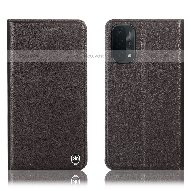 Leather Case Stands Flip Cover Holder H21P for OnePlus Nord N200 5G Brown