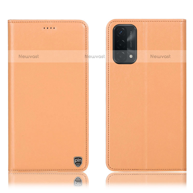 Leather Case Stands Flip Cover Holder H21P for OnePlus Nord N200 5G Orange