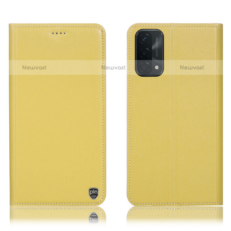 Leather Case Stands Flip Cover Holder H21P for OnePlus Nord N200 5G Yellow