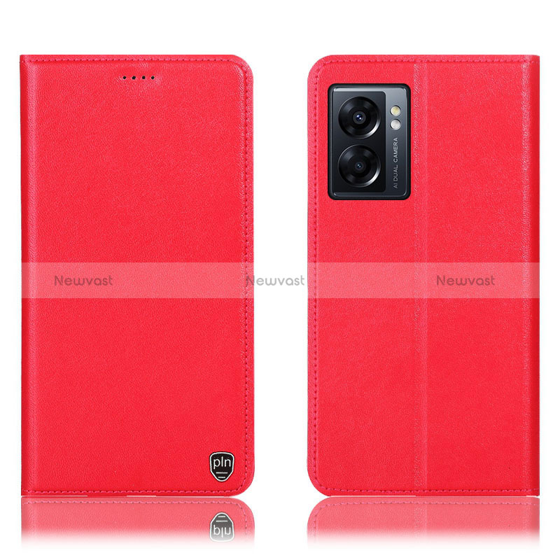 Leather Case Stands Flip Cover Holder H21P for Oppo A56S 5G Red