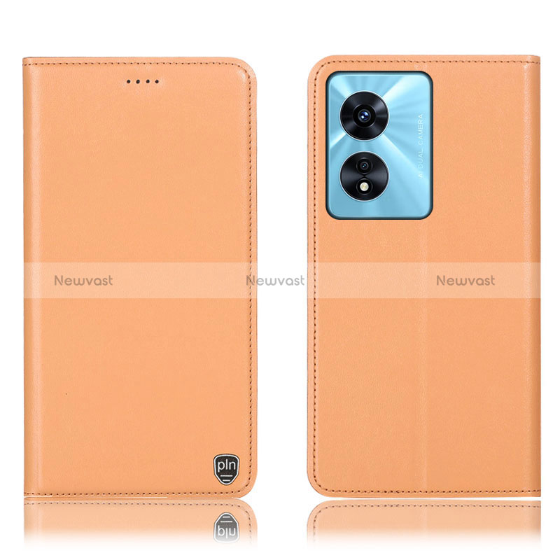 Leather Case Stands Flip Cover Holder H21P for Oppo A58x 5G Orange