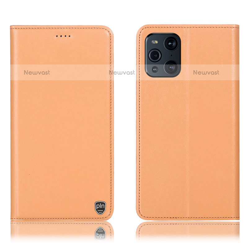 Leather Case Stands Flip Cover Holder H21P for Oppo Find X3 Pro 5G Orange