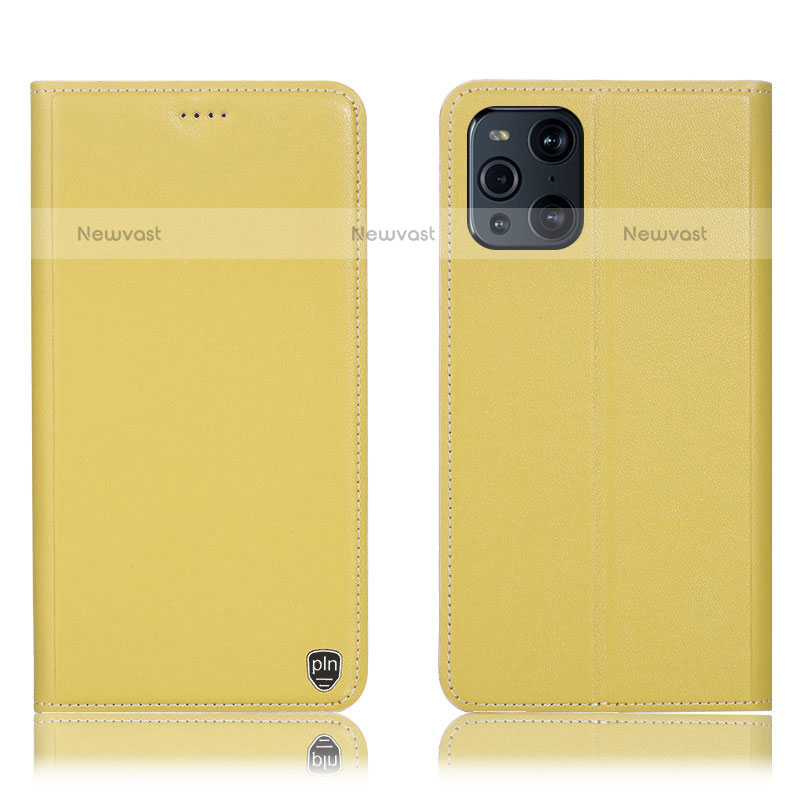 Leather Case Stands Flip Cover Holder H21P for Oppo Find X3 Pro 5G Yellow