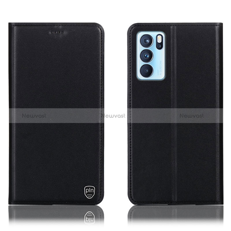 Leather Case Stands Flip Cover Holder H21P for Oppo Reno6 Pro 5G India Black