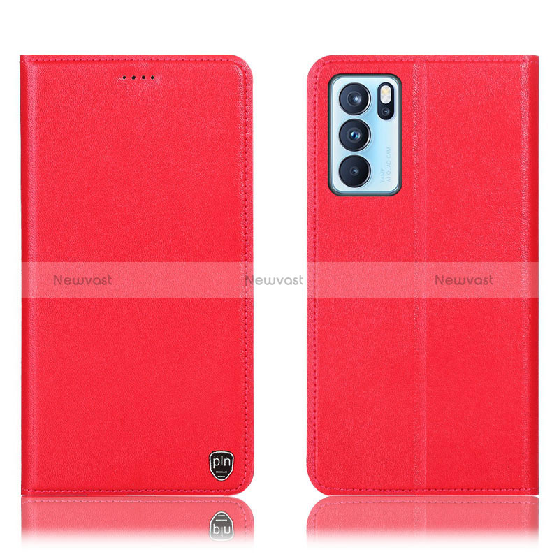 Leather Case Stands Flip Cover Holder H21P for Oppo Reno6 Pro 5G India Red