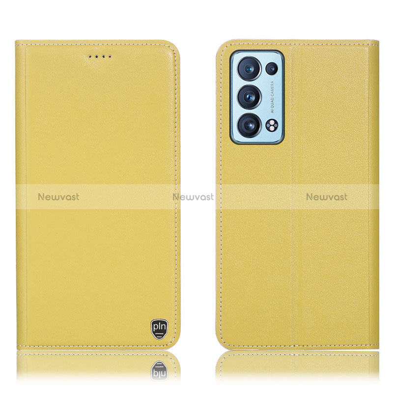Leather Case Stands Flip Cover Holder H21P for Oppo Reno6 Pro 5G Yellow