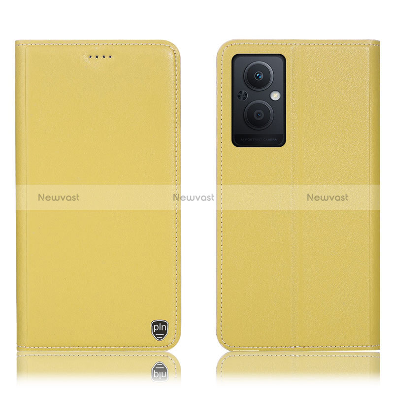Leather Case Stands Flip Cover Holder H21P for Oppo Reno7 Lite 5G Yellow