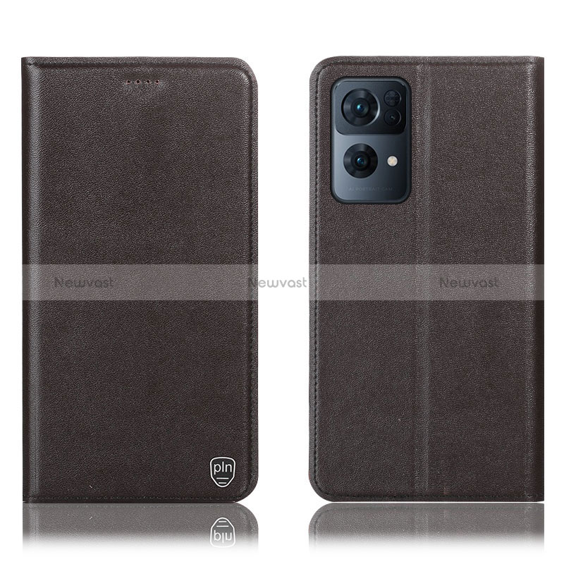 Leather Case Stands Flip Cover Holder H21P for Oppo Reno7 Pro 5G Brown