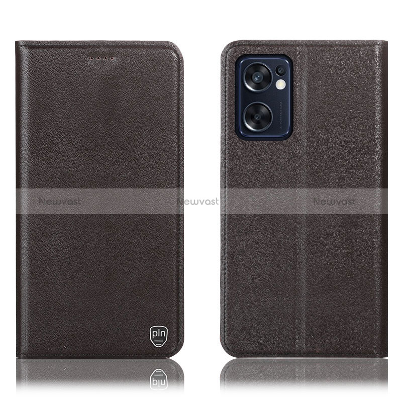 Leather Case Stands Flip Cover Holder H21P for Oppo Reno7 SE 5G Brown