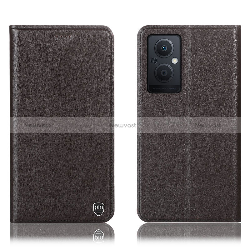 Leather Case Stands Flip Cover Holder H21P for Oppo Reno7 Z 5G Brown