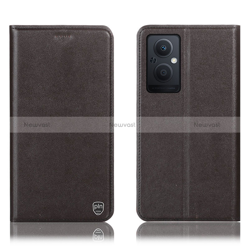Leather Case Stands Flip Cover Holder H21P for Oppo Reno8 Lite 5G Brown