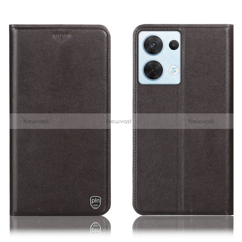 Leather Case Stands Flip Cover Holder H21P for Oppo Reno9 Pro 5G Brown