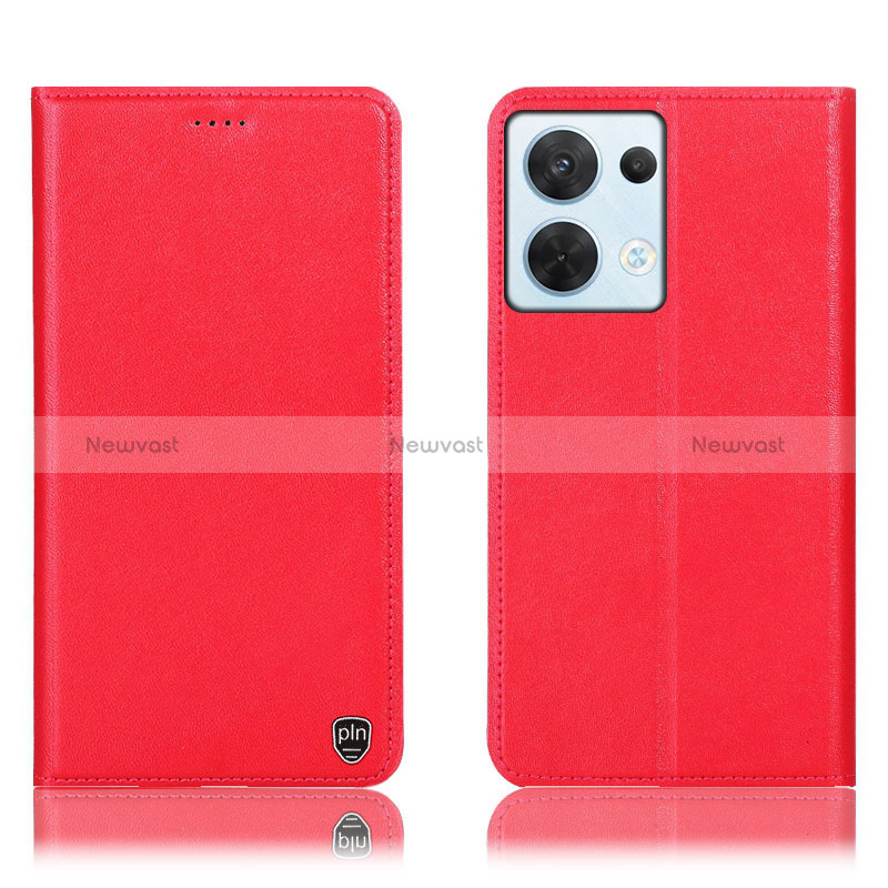 Leather Case Stands Flip Cover Holder H21P for Oppo Reno9 Pro 5G Red