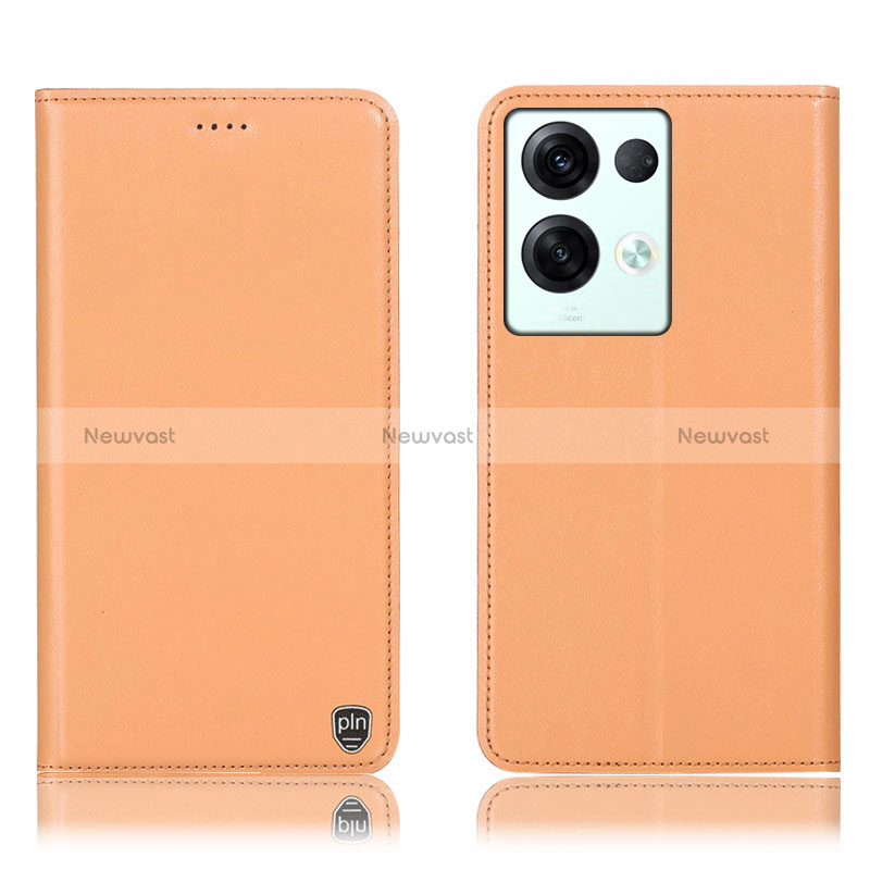 Leather Case Stands Flip Cover Holder H21P for Oppo Reno9 Pro+ Plus 5G Orange